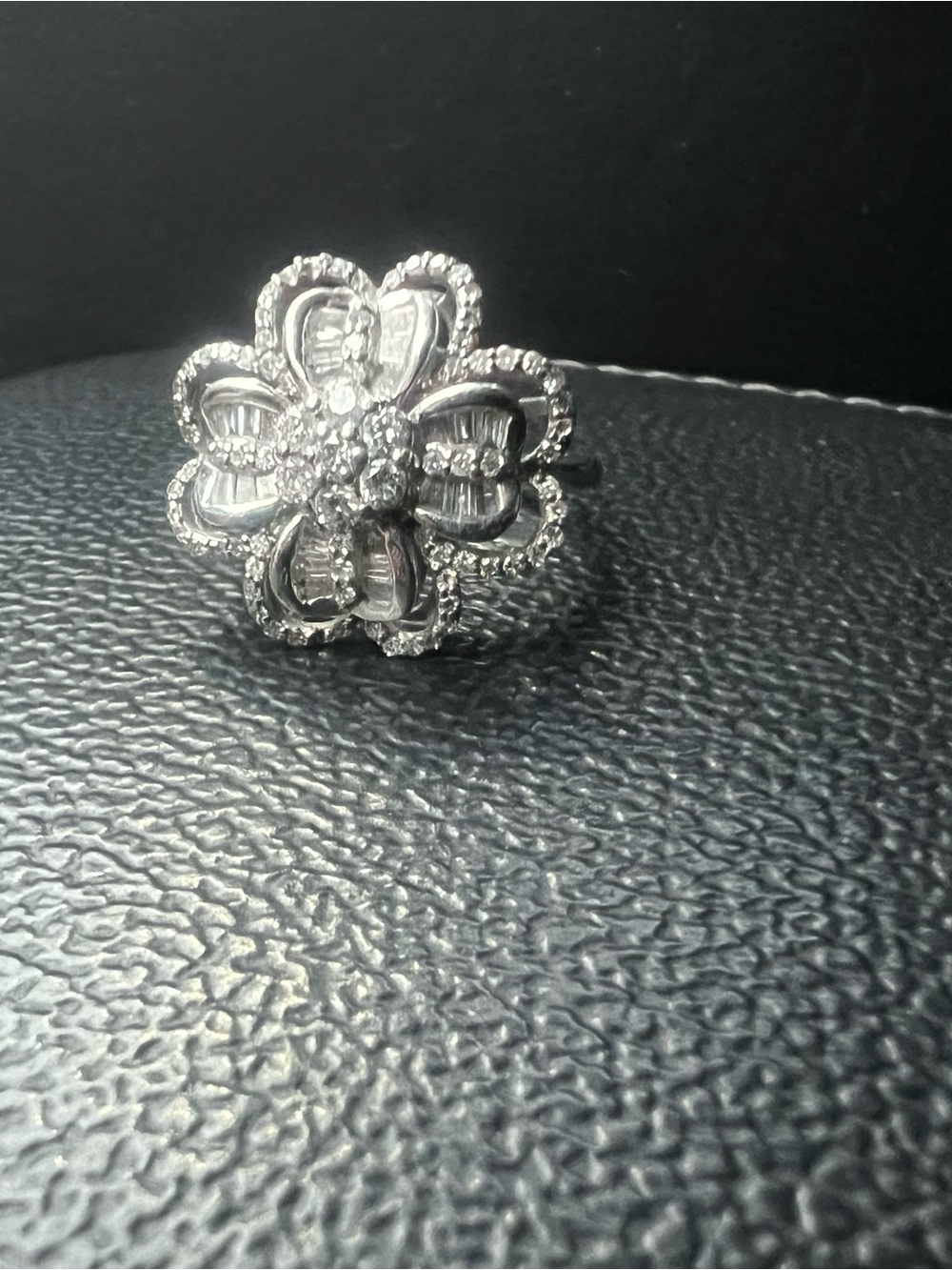 Elegant Four-Leafed Clover Diamond Cocktail Ring - White Gold Size 7